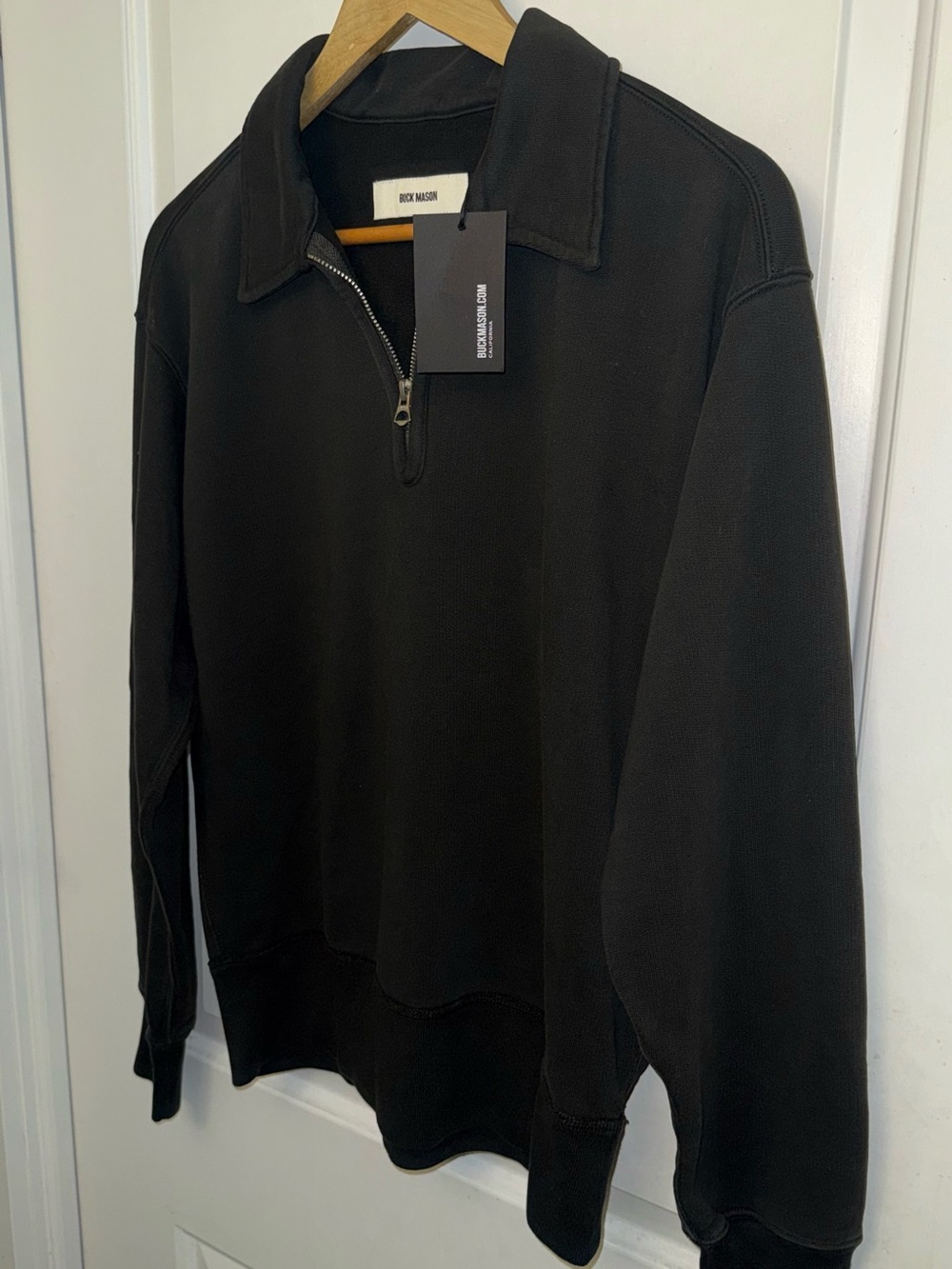 Buck Mason NWT Welterweight Quarter-Zip Sweatshirt in “Black Sunfade” - Picture 5 of 11